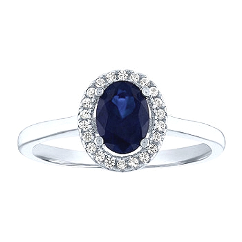 Blue Sapphire & White Sapphire Sterling Silver Halo Ring, Size 7
